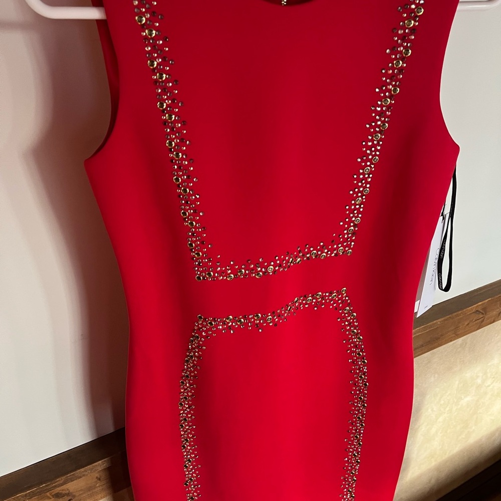 Calvin Klein Red Mini Dress with Embellishments